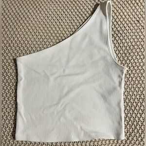 Abercrombie & Fitch White Ribbed One-Shoulder Tank Top